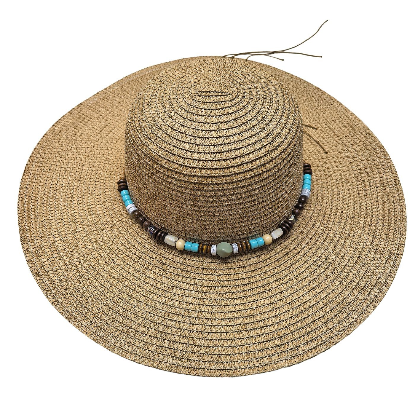 42-3143 Καπέλο Ψαθόχαρτο Μεγάλο με Μπλε Πετράδια Μπεζ ø42cm SummerTiempo 623163 - Image 1