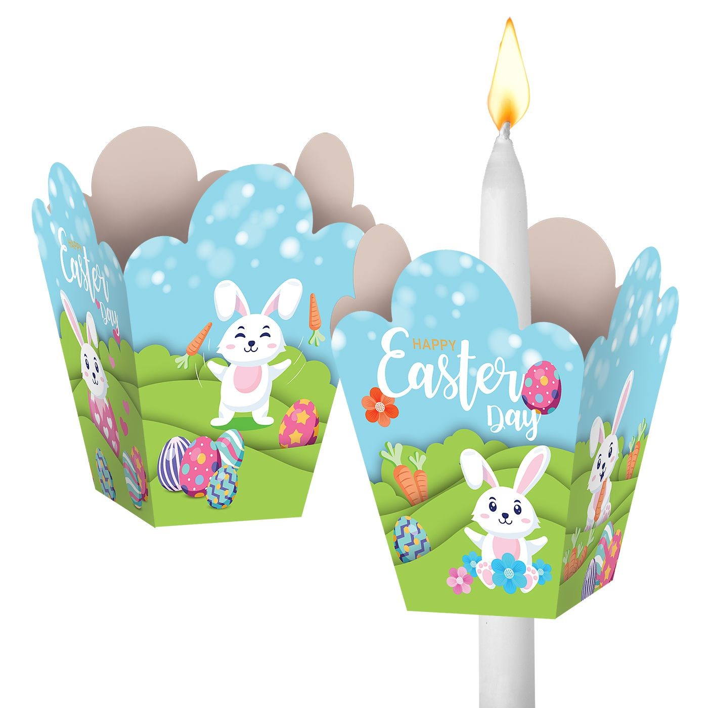 73-2258 Σετ 12 τεμαχιών Κηροστάτης Χάρτινος Σχέδιο Λαγός 11x10x8,5cm Bunny's 932278 - Image 1