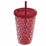 Σετ 6 τεμαχιών Ποτήρι Διπλότοιχο Πλαστικό με Καλαμάκι 16x10cm 526ml Homie 1002192