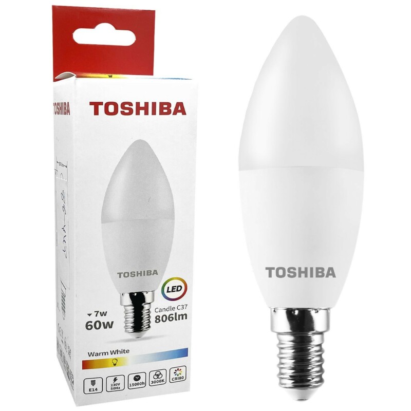 88-449 Λάμπα LED Toshiba Κερί για Ντουί e14 Θερμό Λευκό 230v N_std c37 e14 7w 3000k Toshiba 00168835 - Image 1