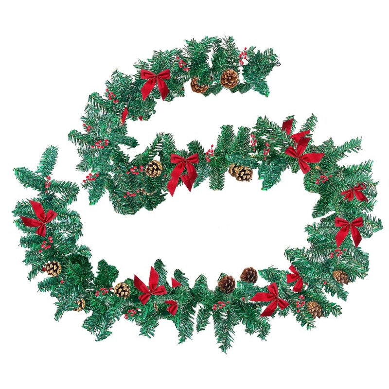 93-1800 Γιρλάντα Στολισμένη Σκληρή με Φιόγκους, Κουκουνάρια, Berries ø:20cm Y:2,7m Xmasfest 1131820 - Image 1