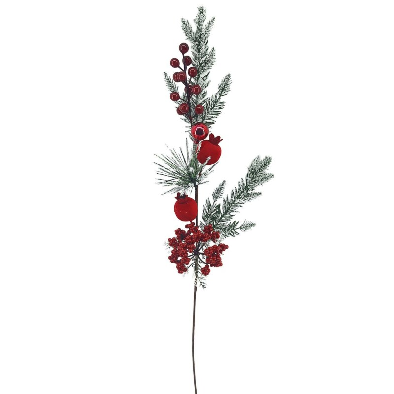 93-3880 Κλαδί με 2 Ρόδια & γκι 72cm Xmasfest 1133900 - Image 1