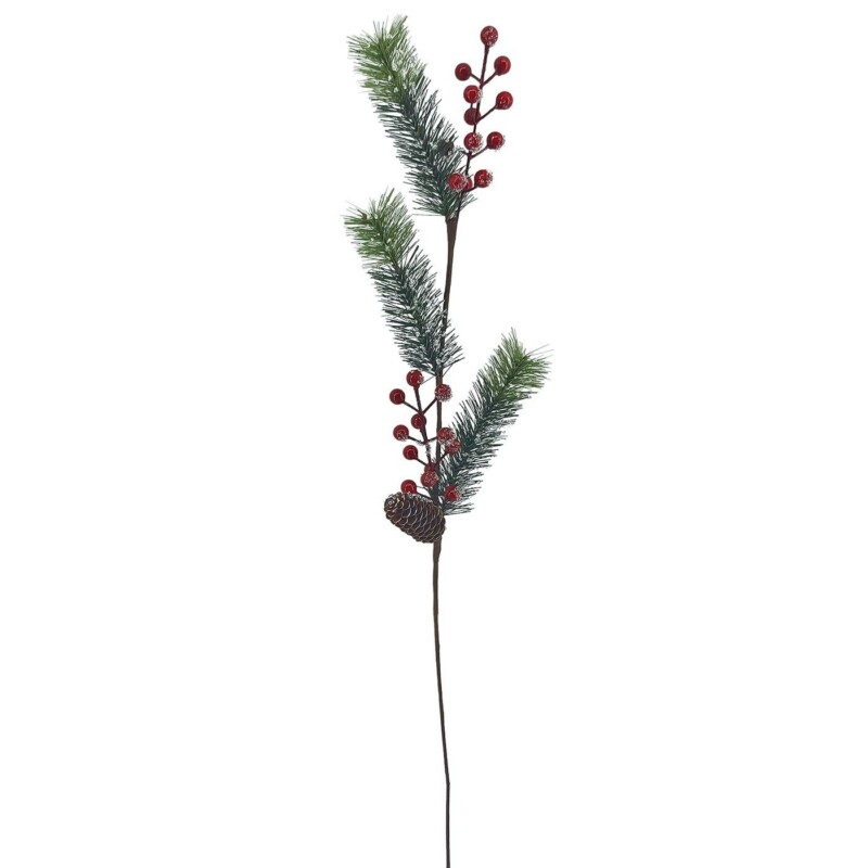 93-3881 Κλαδί με Κουκουνάρι & γκι Χιονισμένα 72cm Xmasfest 1133901 - Image 1