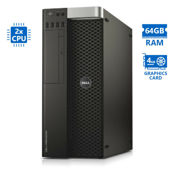 Dell Precision T5600 Tower Xeon 2xE5-2680(8-Cores)/64GB DDR3/500GB/No ODD/Nvidia 4GB/7P Grade A Work