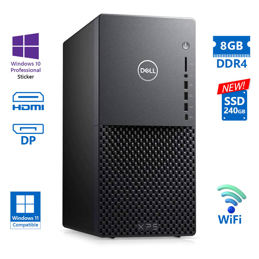 Dell XPS 8940 Tower WiFi i7-10700/8GB DDR4/240GB SSD New/DVD/10P Grade A Refurbished PC Dell XPS 8940 Tower WiFi i7-10700/8GB DDR4/240GB SSD New/DVD/10P Grade A Refurbished PC
