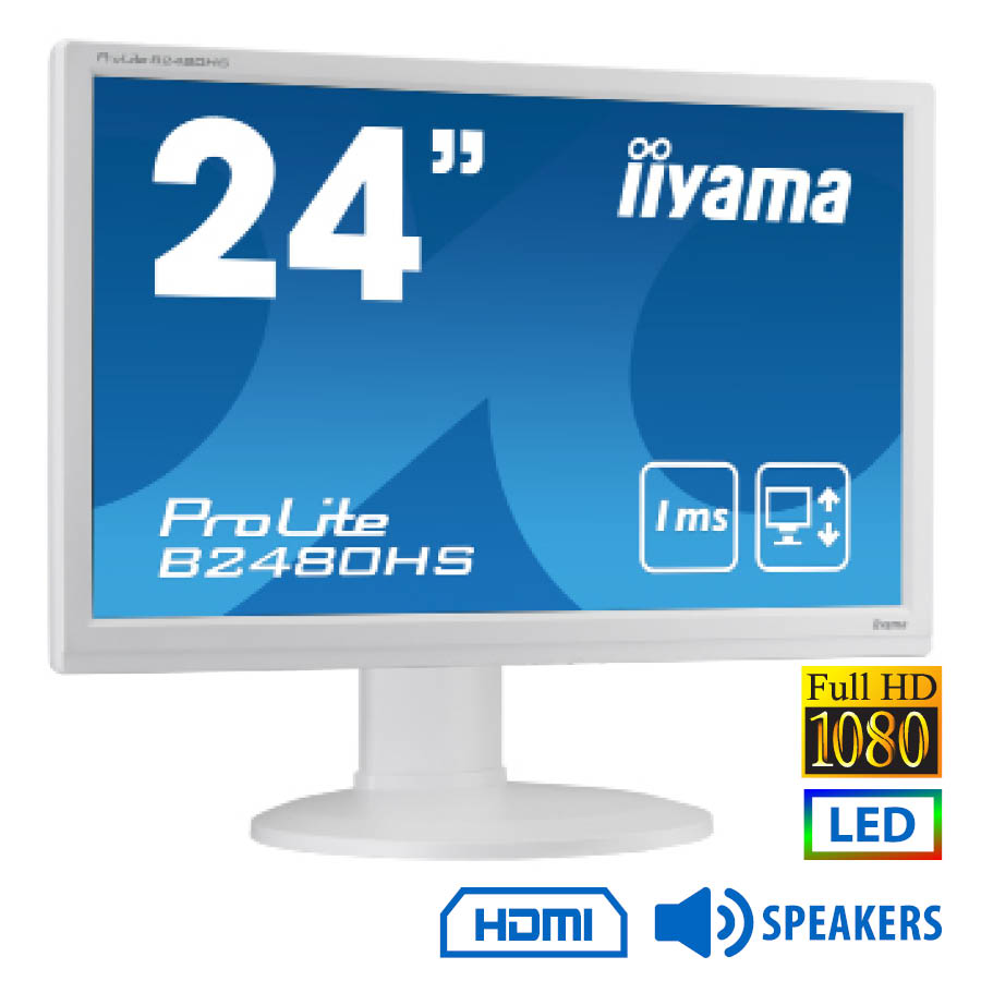 Used Monitor PL2480H LED/Iiyama/24``FHD/1920x1080/Wide/White/w/Speakers/D-SUB & DVI-D & HDMI Used Monitor PL2480H LED/Iiyama/24``FHD/1920x1080/Wide/White/w/Speakers/D-SUB & DVI-D & HDMI
