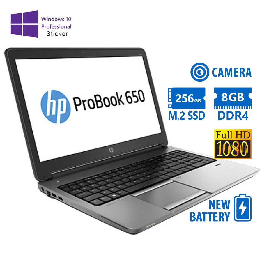 HP ProBook 650 G2 i5-6200U/15.6``FHD/8GB DDR4/256GB M.2 SSD/DVD/Camera/New Battery/10P Grade A Refur HP ProBook 650 G2 i5-6200U/15.6``FHD/8GB DDR4/256GB M.2 SSD/DVD/Camera/New Battery/10P Grade A Refur